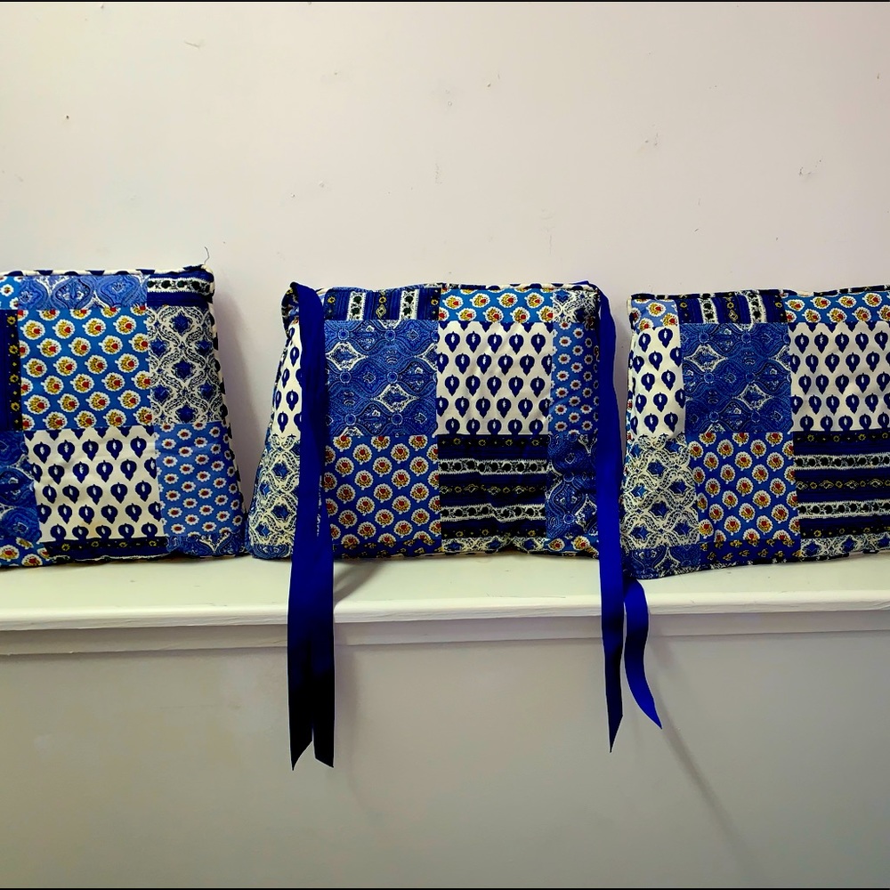 Set of 4 Blue Patchwork print seat cushions